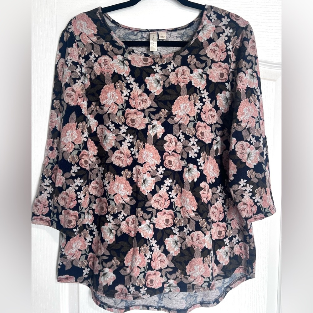 Tacera Pink Floral Women's Top L